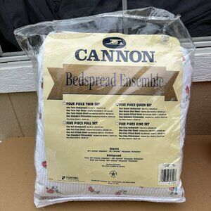 Vintage Cannon Victorian Rose Pink Floral 5 Piece Queen Sheet Bedspread Set New